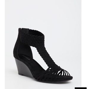 Torrid Wedge Braided Black Wedge Sandal 9.5 wide